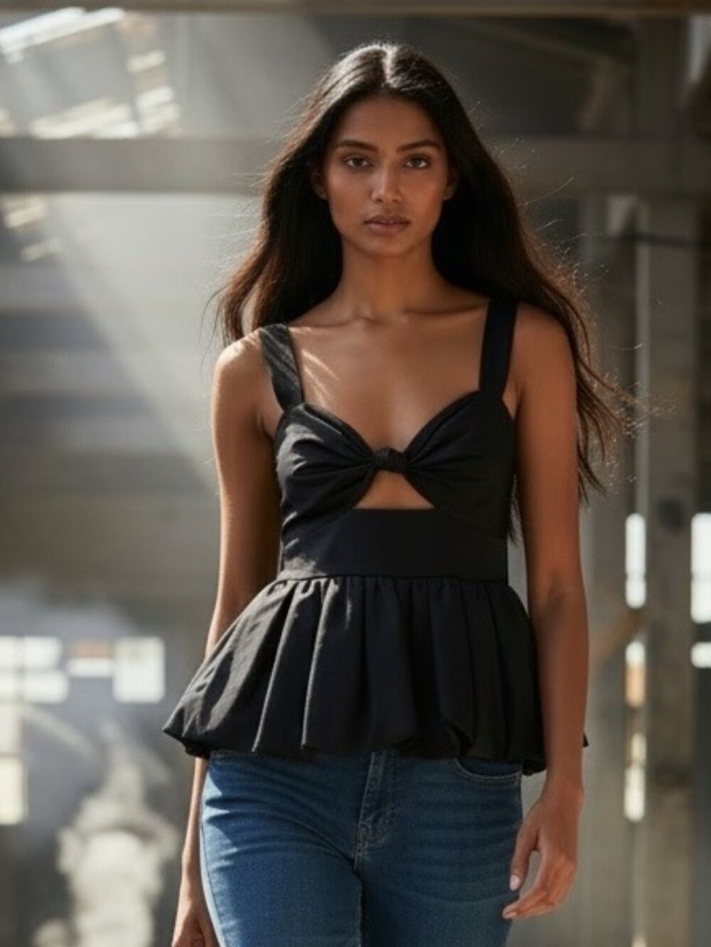 Cara Cara Claribelle Cutout Peplum Tank Top 4 Black